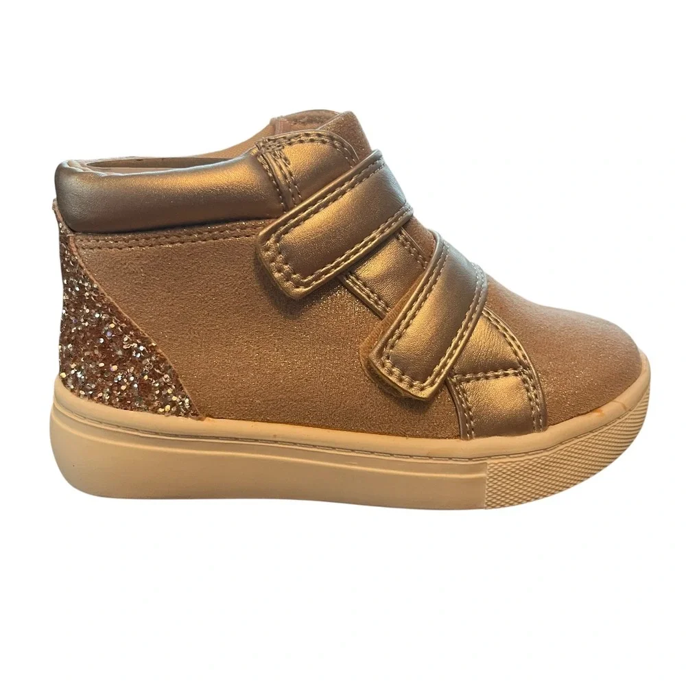 Joie Girls Rose Blush Glitter High Top‎ Sneakers Metallic Double Strap Size 8